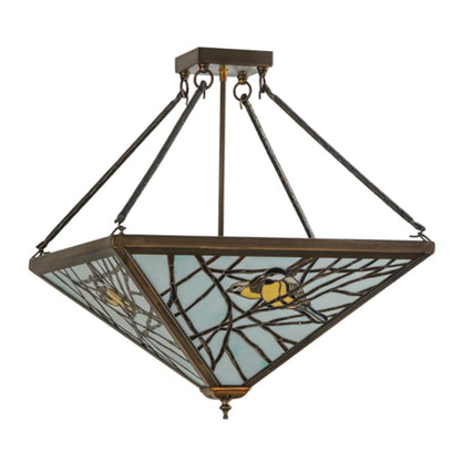 Meyda Tiffany Backyard Friends 4 Light 30" Wide Semi-Flush Ceiling Fixture with Azure Glass Shade - Antique Copper Finish