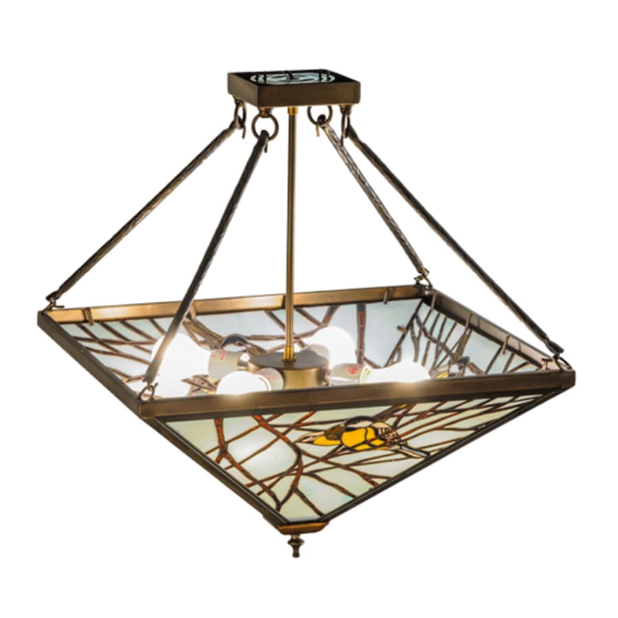 Meyda Tiffany Backyard Friends 4 Light 30" Wide Semi-Flush Ceiling Fixture with Azure Glass Shade - Antique Copper Finish