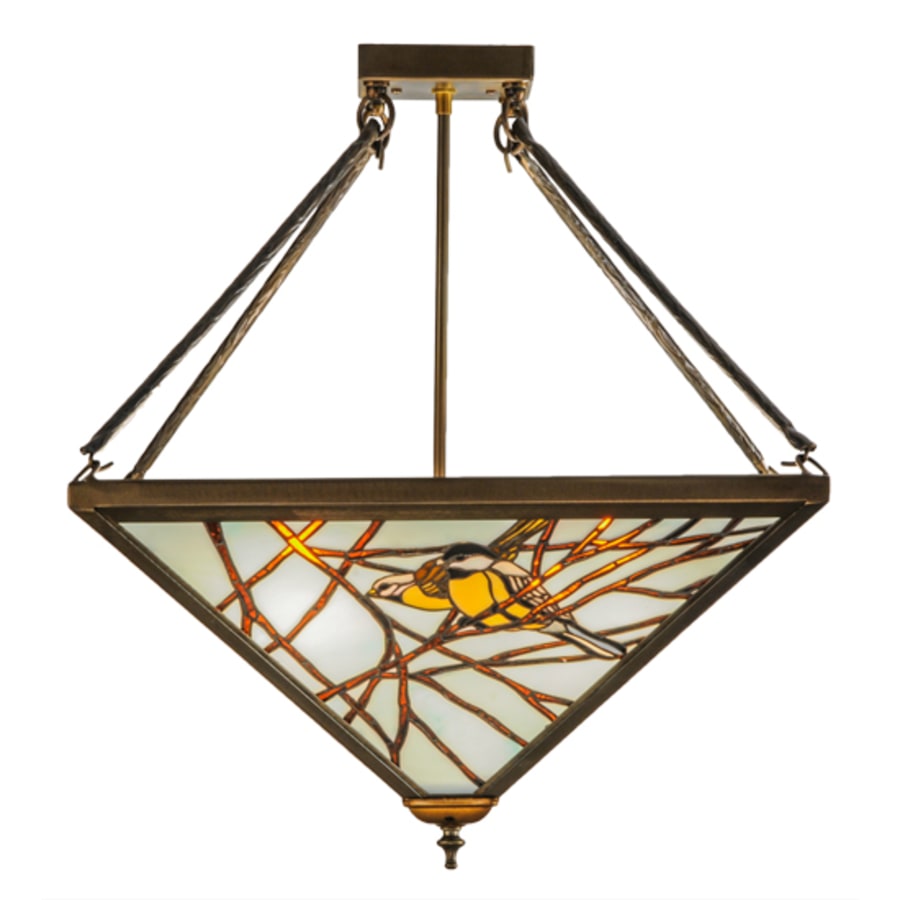 Meyda Tiffany Backyard Friends 4 Light 30" Wide Semi-Flush Ceiling Fixture with Azure Glass Shade - Antique Copper Finish