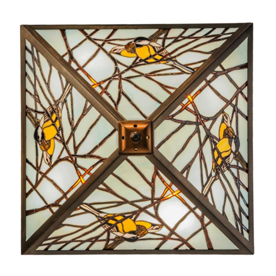 Meyda Tiffany Backyard Friends 4 Light 30" Wide Semi-Flush Ceiling Fixture with Azure Glass Shade - Antique Copper Finish