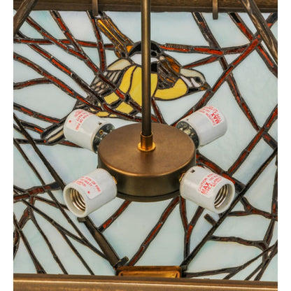 Meyda Tiffany Backyard Friends 4 Light 30" Wide Semi-Flush Ceiling Fixture with Azure Glass Shade - Antique Copper Finish