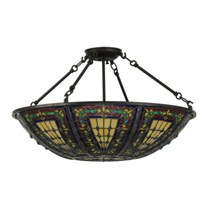 Meyda Tiffany Fleur-de-lis 4 Light 24" Wide Semi-Flush Bowl Ceiling Fixture