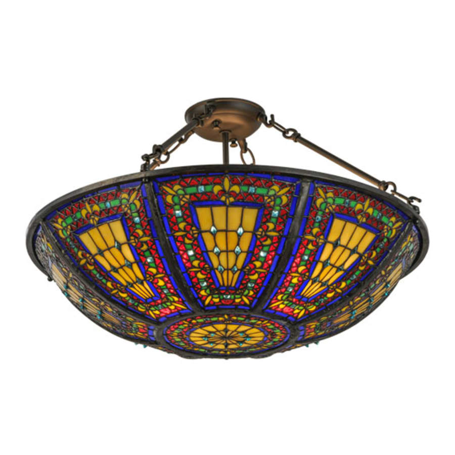 Meyda Tiffany Fleur-de-lis 4 Light 24" Wide Semi-Flush Bowl Ceiling Fixture