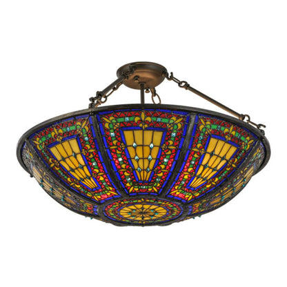 Meyda Tiffany Fleur-de-lis 4 Light 24" Wide Semi-Flush Bowl Ceiling Fixture