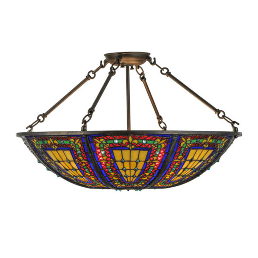 Meyda Tiffany Fleur-de-lis 4 Light 24" Wide Semi-Flush Bowl Ceiling Fixture