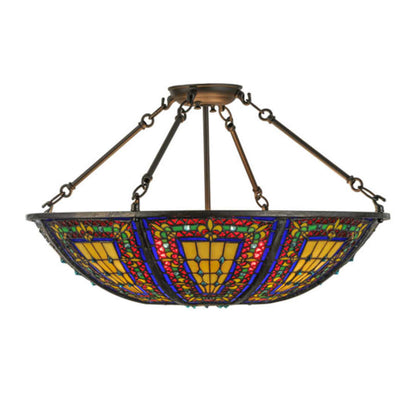 Meyda Tiffany Fleur-de-lis 4 Light 24" Wide Semi-Flush Bowl Ceiling Fixture