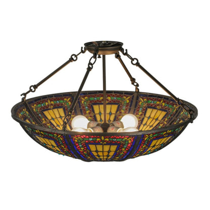 Meyda Tiffany Fleur-de-lis 4 Light 24" Wide Semi-Flush Bowl Ceiling Fixture