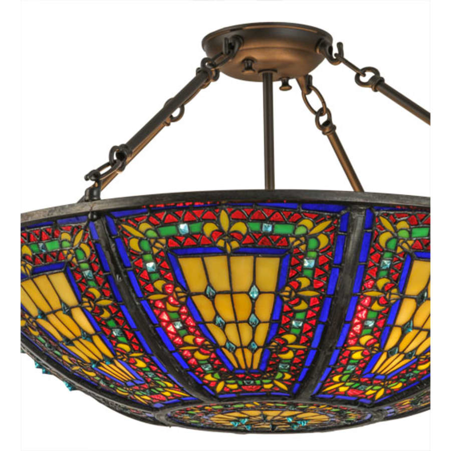 Meyda Tiffany Fleur-de-lis 4 Light 24" Wide Semi-Flush Bowl Ceiling Fixture