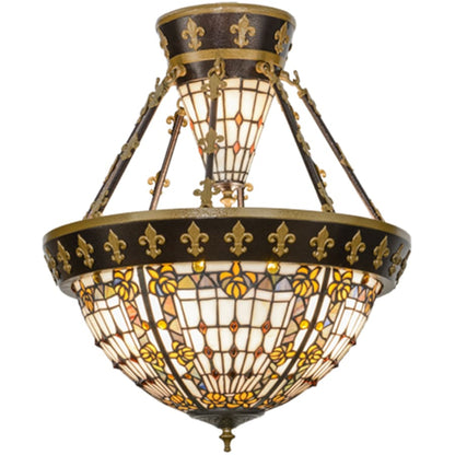 Meyda Tiffany Fleur-de-lis 4 Light 19" Wide Semi-Flush Bowl Ceiling Fixture