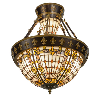 Meyda Tiffany Fleur-de-lis 4 Light 19" Wide Semi-Flush Bowl Ceiling Fixture