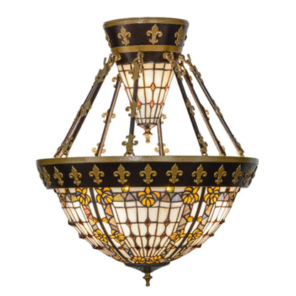 Meyda Tiffany Fleur-de-lis 4 Light 19" Wide Semi-Flush Bowl Ceiling Fixture