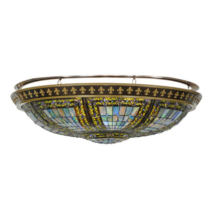 Meyda Tiffany Fleur-de-lis 8 Light 45" Wide Semi-Flush Stained Art Glass Bowl Ceiling Fixture - Copper Vein Finish