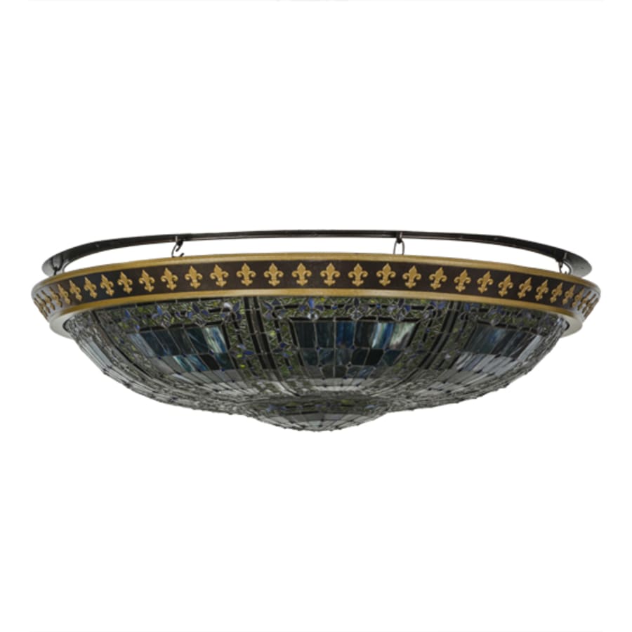Meyda Tiffany Fleur-de-lis 8 Light 45" Wide Semi-Flush Stained Art Glass Bowl Ceiling Fixture - Copper Vein Finish