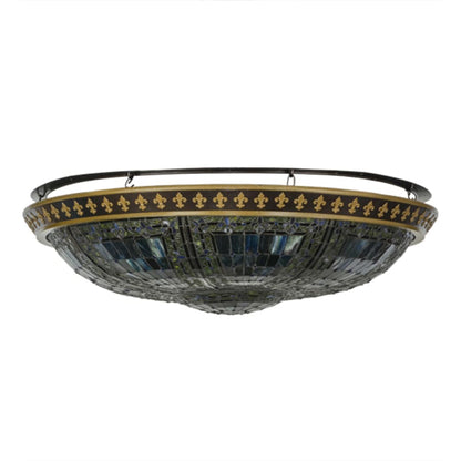 Meyda Tiffany Fleur-de-lis 8 Light 45" Wide Semi-Flush Stained Art Glass Bowl Ceiling Fixture - Copper Vein Finish