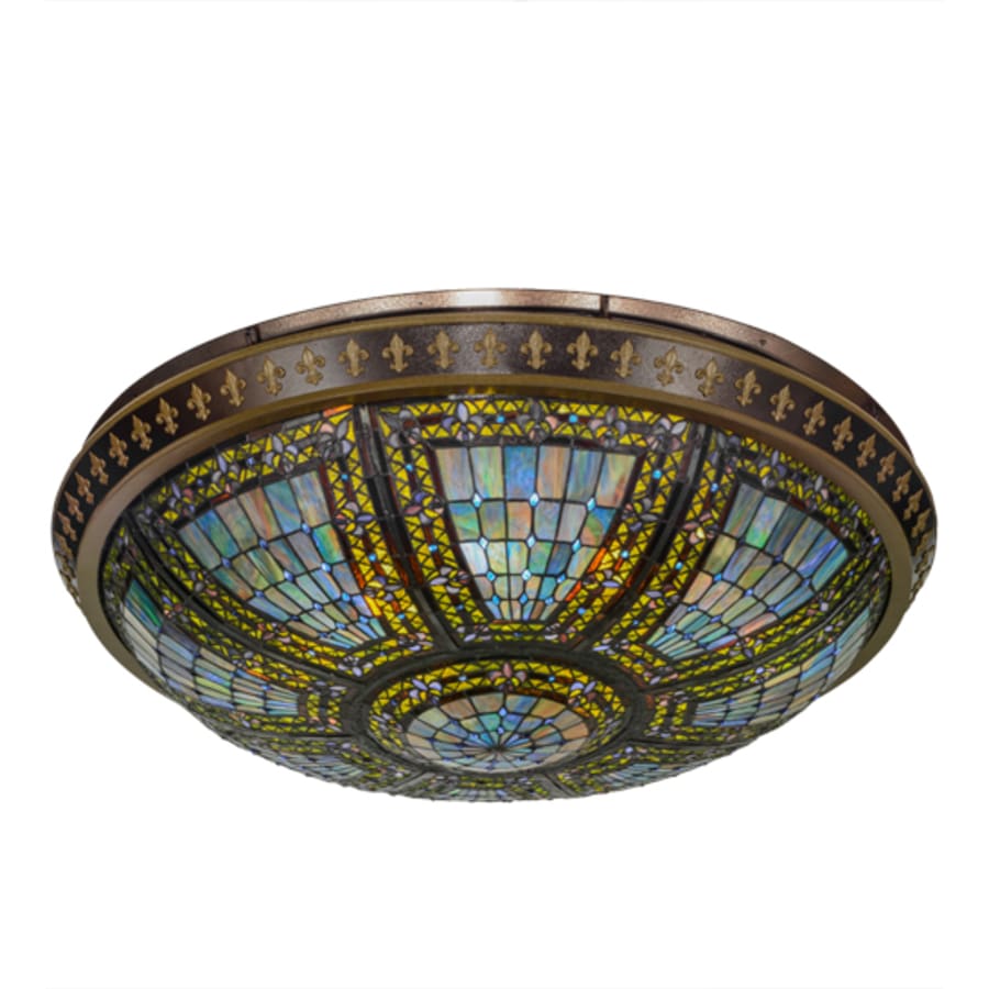 Meyda Tiffany Fleur-de-lis 8 Light 45" Wide Semi-Flush Stained Art Glass Bowl Ceiling Fixture - Copper Vein Finish