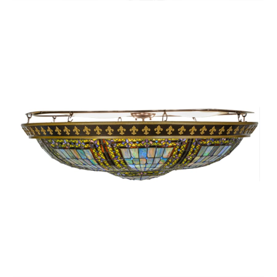Meyda Tiffany Fleur-de-lis 8 Light 45" Wide Semi-Flush Stained Art Glass Bowl Ceiling Fixture - Copper Vein Finish