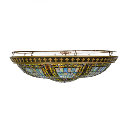 Meyda Tiffany Fleur-de-lis 8 Light 45" Wide Semi-Flush Stained Art Glass Bowl Ceiling Fixture - Copper Vein Finish