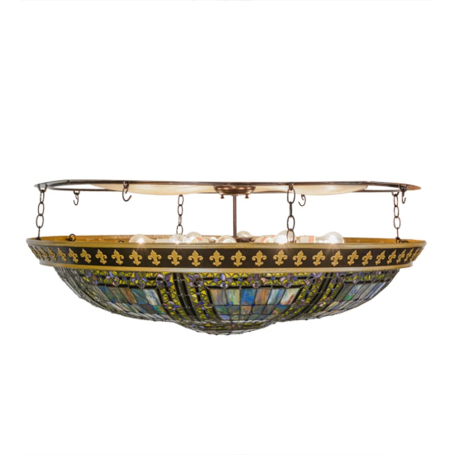 Meyda Tiffany Fleur-de-lis 8 Light 45" Wide Semi-Flush Stained Art Glass Bowl Ceiling Fixture - Copper Vein Finish