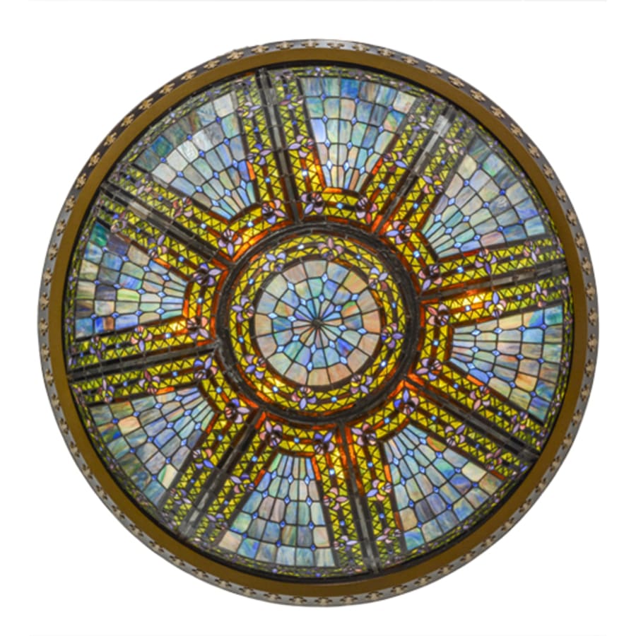 Meyda Tiffany Fleur-de-lis 8 Light 45" Wide Semi-Flush Stained Art Glass Bowl Ceiling Fixture - Copper Vein Finish