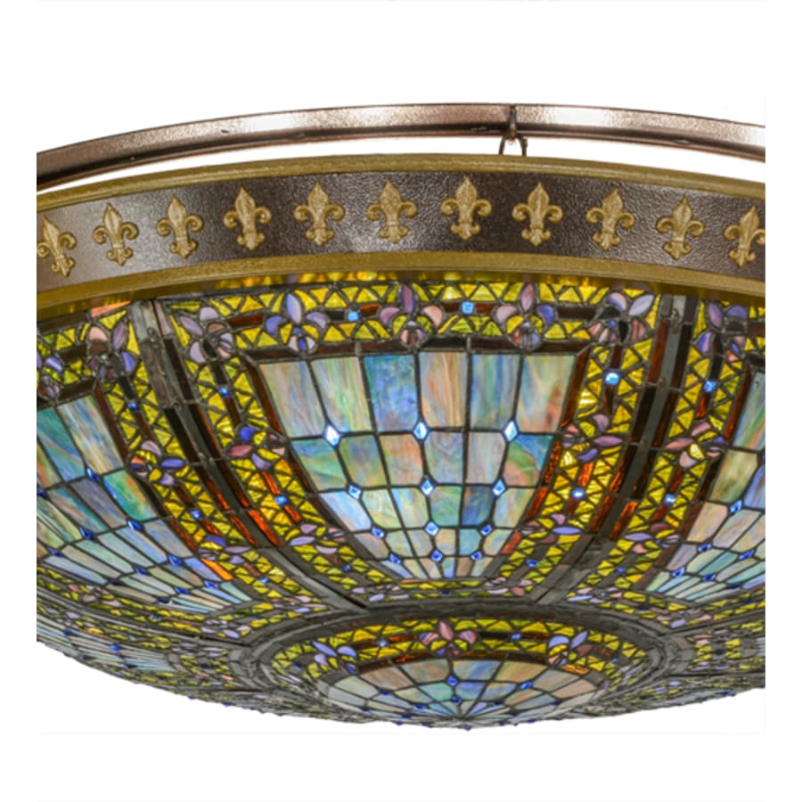 Meyda Tiffany Fleur-de-lis 8 Light 45" Wide Semi-Flush Stained Art Glass Bowl Ceiling Fixture - Copper Vein Finish
