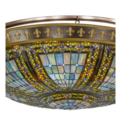Meyda Tiffany Fleur-de-lis 8 Light 45" Wide Semi-Flush Stained Art Glass Bowl Ceiling Fixture - Copper Vein Finish