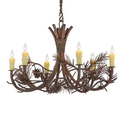 Meyda Tiffany Woodland Pine 6 Light 36" Wide Candle Style Chandelier