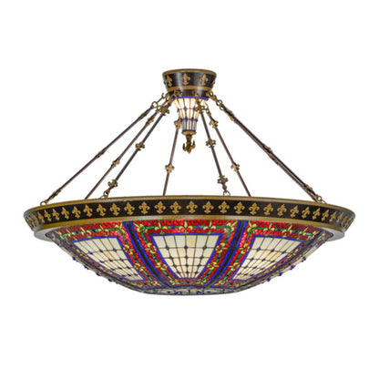 Meyda Tiffany Fleur-de-lis 8 Light 45" Wide Semi-Flush Colorful Stained Glass Bowl Ceiling Fixture - Copper Vein Finish