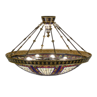 Meyda Tiffany Fleur-de-lis 8 Light 45" Wide Semi-Flush Colorful Stained Glass Bowl Ceiling Fixture - Copper Vein Finish