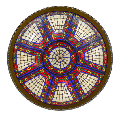 Meyda Tiffany Fleur-de-lis 8 Light 45" Wide Semi-Flush Colorful Stained Glass Bowl Ceiling Fixture - Copper Vein Finish
