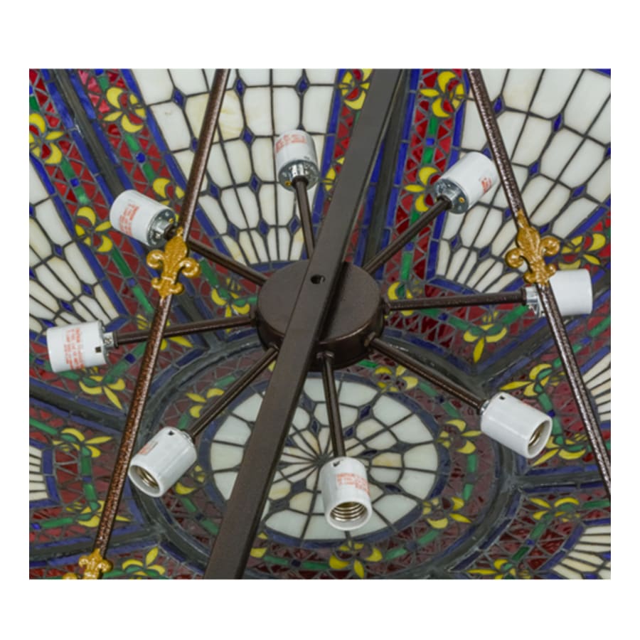 Meyda Tiffany Fleur-de-lis 8 Light 45" Wide Semi-Flush Colorful Stained Glass Bowl Ceiling Fixture - Copper Vein Finish