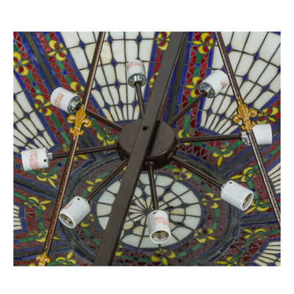 Meyda Tiffany Fleur-de-lis 8 Light 45" Wide Semi-Flush Colorful Stained Glass Bowl Ceiling Fixture - Copper Vein Finish