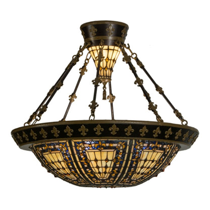Meyda Tiffany Fleur-de-lis 4 Light 29" Wide Semi-Flush Bowl Ceiling Fixture
