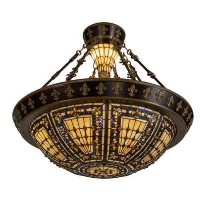 Meyda Tiffany Fleur-de-lis 4 Light 29" Wide Semi-Flush Bowl Ceiling Fixture