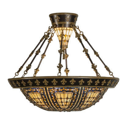 Meyda Tiffany Fleur-de-lis 4 Light 29" Wide Semi-Flush Bowl Ceiling Fixture