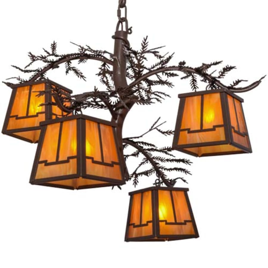 Meyda Tiffany Pine Branch Valley View 4 Light 28" Wide Chandelier