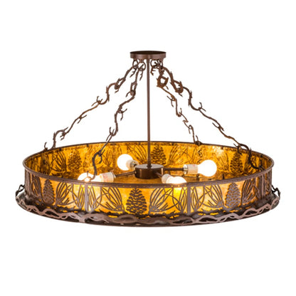Meyda Tiffany Mountain Pine 4 Light 36" Wide Semi-Flush Drum Ceiling Fixture - Rust Finish