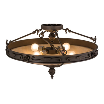 Meyda Tiffany Arabesque 4 Light 28" Wide Semi-Flush Bowl Ceiling Fixture - Gilded Tobacco Finish