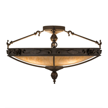 Meyda Tiffany Arabesque 4 Light 28" Wide Semi-Flush Bowl Ceiling Fixture - Gilded Tobacco Finish