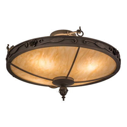 Meyda Tiffany Arabesque 4 Light 28" Wide Semi-Flush Bowl Ceiling Fixture - Gilded Tobacco Finish