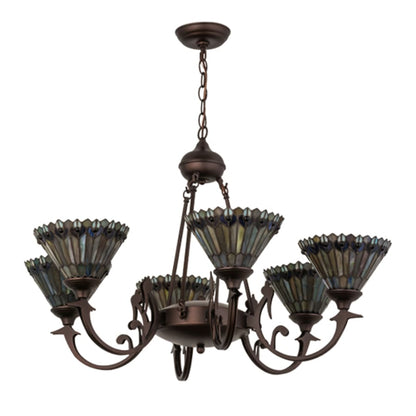 Meyda Tiffany Tiffany Jeweled Peacock 6 Light 34" Wide Chandelier