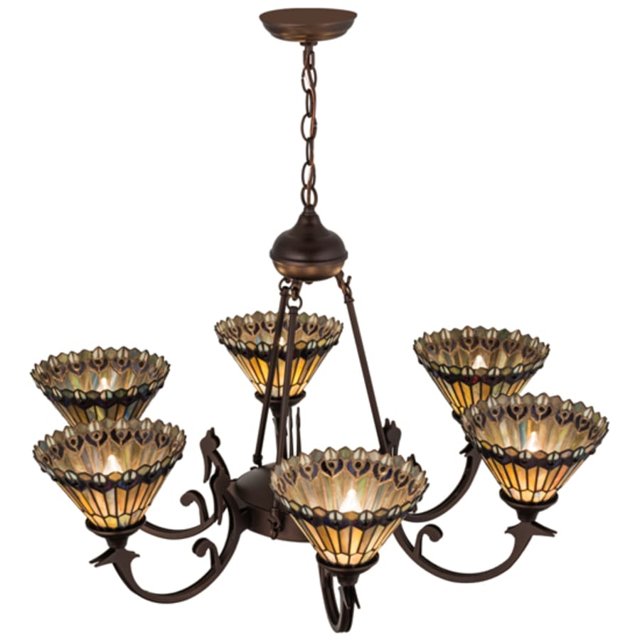 Meyda Tiffany Tiffany Jeweled Peacock 6 Light 34" Wide Chandelier