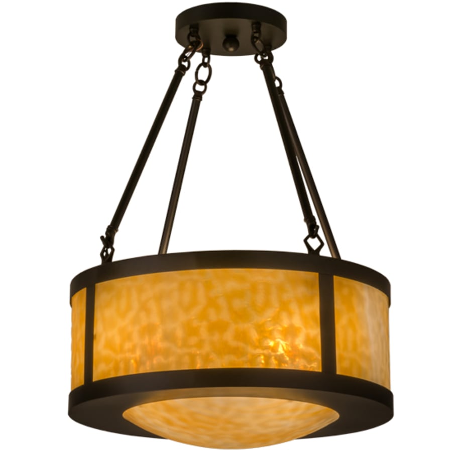 Meyda Tiffany Pomona 4 Light 18" Wide Semi-Flush Drum Ceiling Fixture with Beige Glass Shade - Craftsman Brown Finish