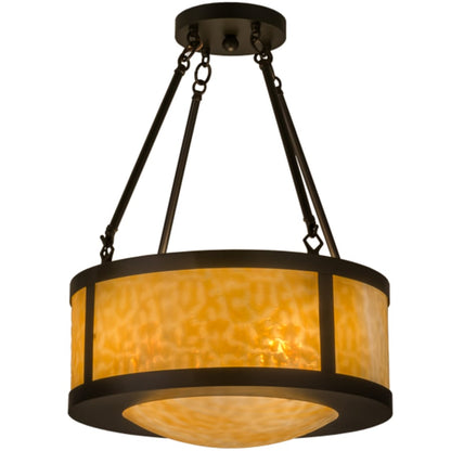 Meyda Tiffany Pomona 4 Light 18" Wide Semi-Flush Drum Ceiling Fixture with Beige Glass Shade - Craftsman Brown Finish