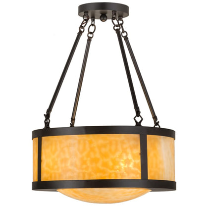 Meyda Tiffany Pomona 4 Light 18" Wide Semi-Flush Drum Ceiling Fixture with Beige Glass Shade - Craftsman Brown Finish