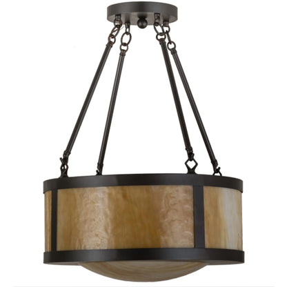Meyda Tiffany Pomona 4 Light 18" Wide Semi-Flush Drum Ceiling Fixture with Beige Glass Shade - Craftsman Brown Finish