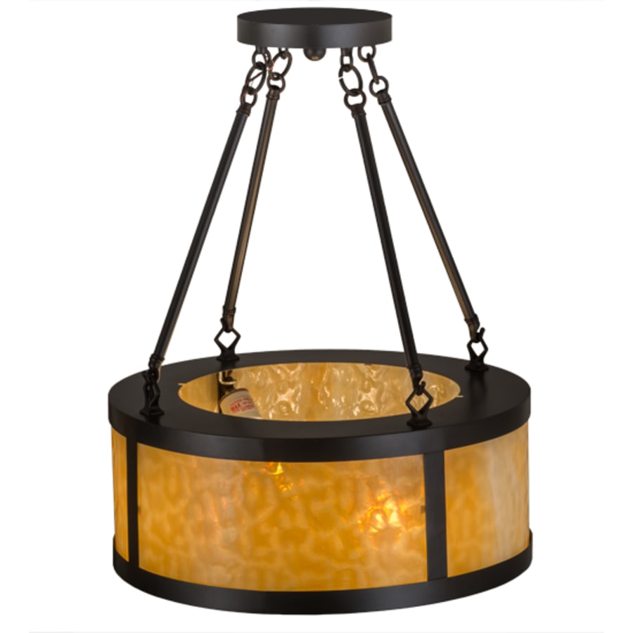 Meyda Tiffany Pomona 4 Light 18" Wide Semi-Flush Drum Ceiling Fixture with Beige Glass Shade - Craftsman Brown Finish