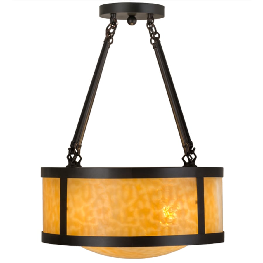 Meyda Tiffany Pomona 4 Light 18" Wide Semi-Flush Drum Ceiling Fixture with Beige Glass Shade - Craftsman Brown Finish