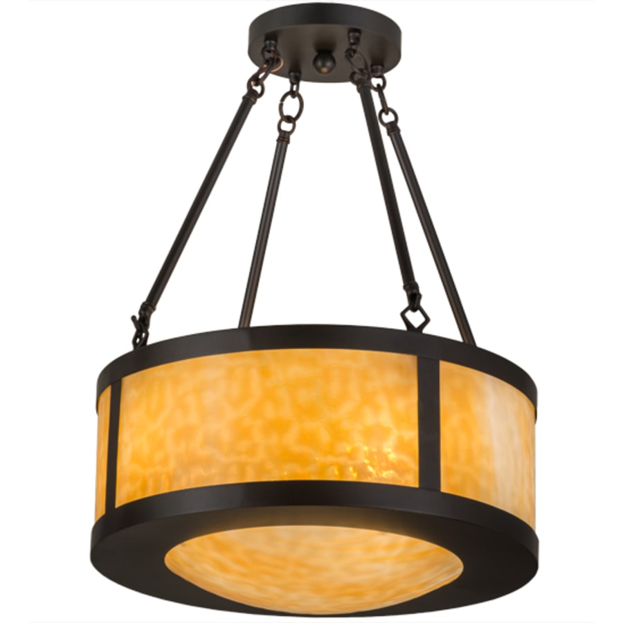 Meyda Tiffany Pomona 4 Light 18" Wide Semi-Flush Drum Ceiling Fixture with Beige Glass Shade - Craftsman Brown Finish