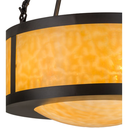 Meyda Tiffany Pomona 4 Light 18" Wide Semi-Flush Drum Ceiling Fixture with Beige Glass Shade - Craftsman Brown Finish