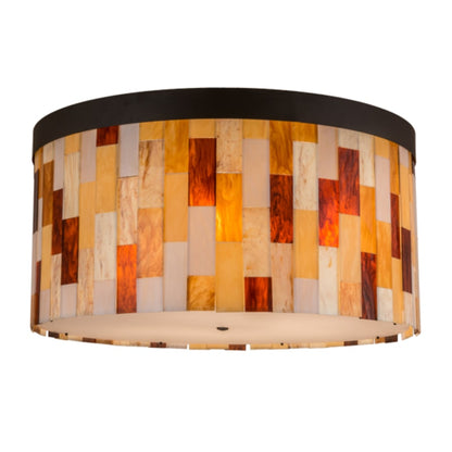 Meyda Tiffany Cilindro Calico 6 Light 28" Tall Flush Mount Drum Ceiling Fixture - Oil Rubbed Bronze Finish